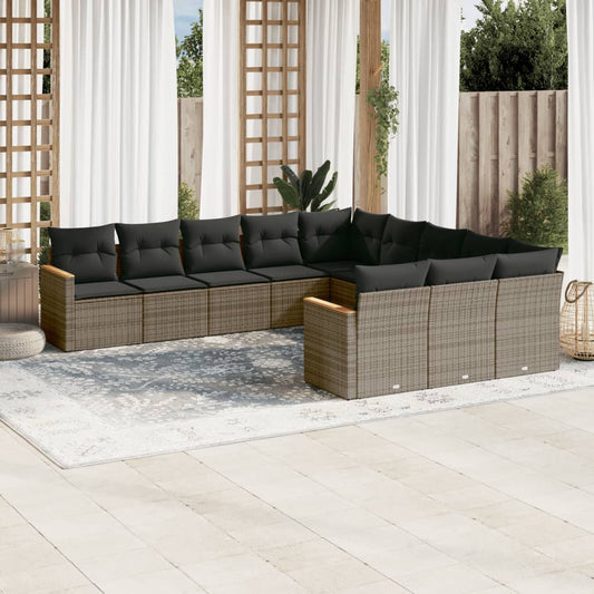 11-delige Loungeset met kussens poly rattan grijs