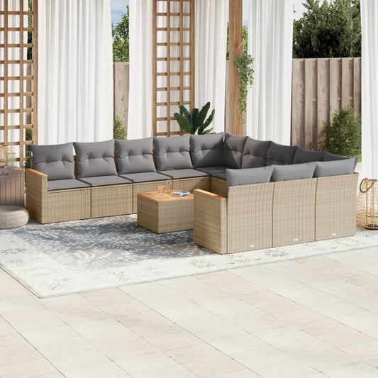 12-delige Loungeset met kussens poly rattan beige