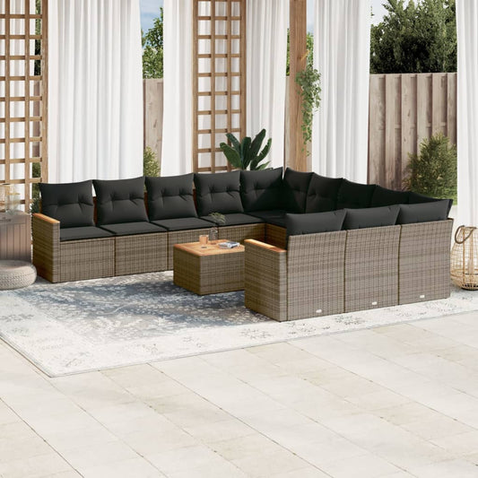 12-delige Loungeset met kussens poly rattan grijs