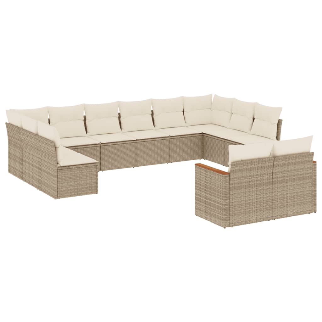 12-delige Loungeset met kussens poly rattan beige