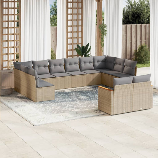 12-delige Loungeset met kussens poly rattan beige