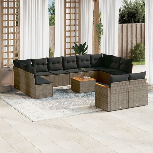 13-delige Loungeset met kussens poly rattan grijs