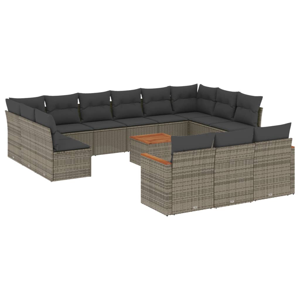 14-delige Loungeset met kussens poly rattan grijs