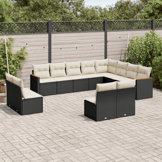 12-delige Loungeset met kussens poly rattan zwart