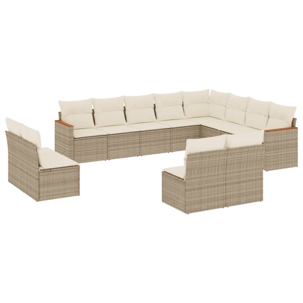 12-delige Loungeset met kussens poly rattan beige