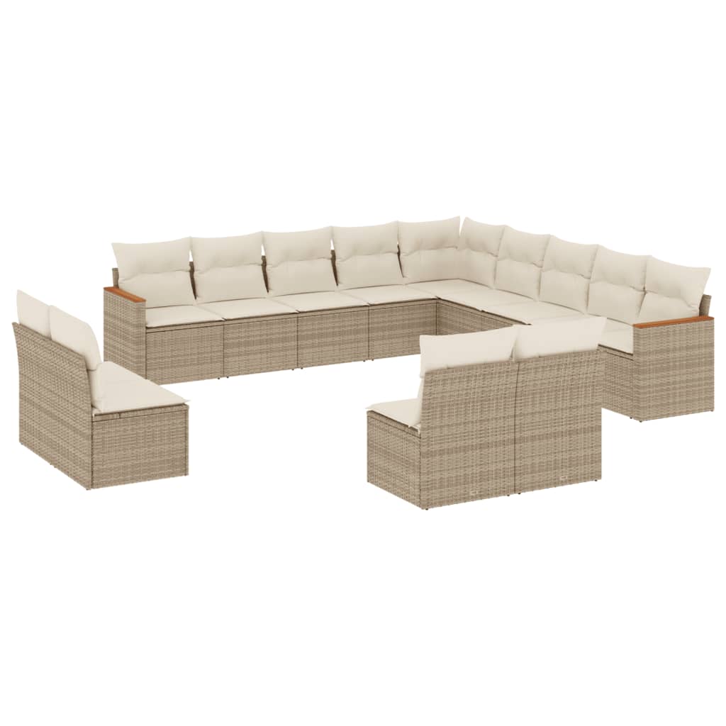 13-delige Loungeset met kussens poly rattan beige