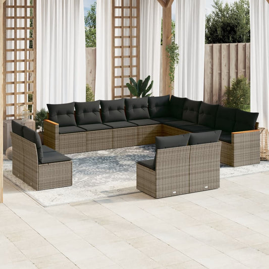 13-delige Loungeset met kussens poly rattan grijs