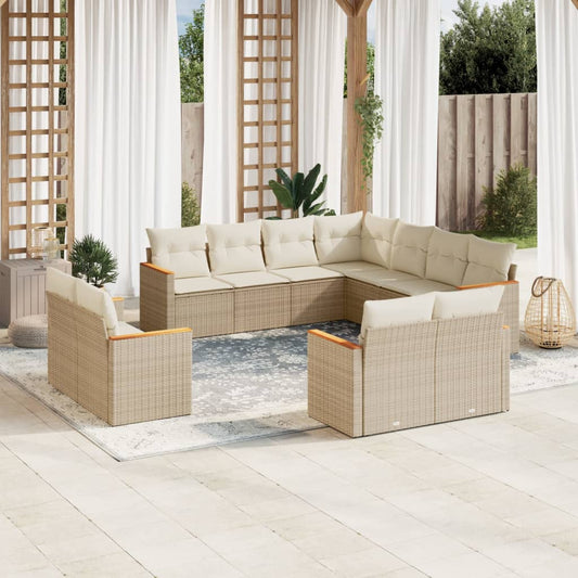 11-delige Tuinset met kussens poly rattan beige