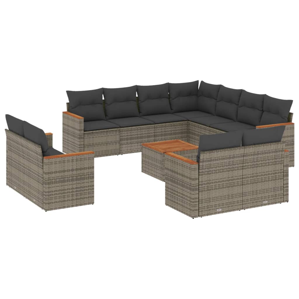 12-delige Loungeset met kussens poly rattan grijs