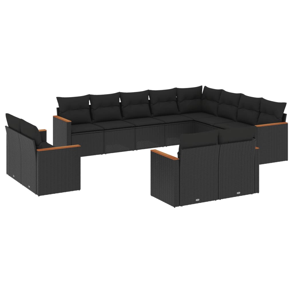 12-delige Loungeset met kussens poly rattan zwart Tuinsets | Creëer jouw Trendy Thuis | Gratis bezorgd & Retour | Trendy.nl