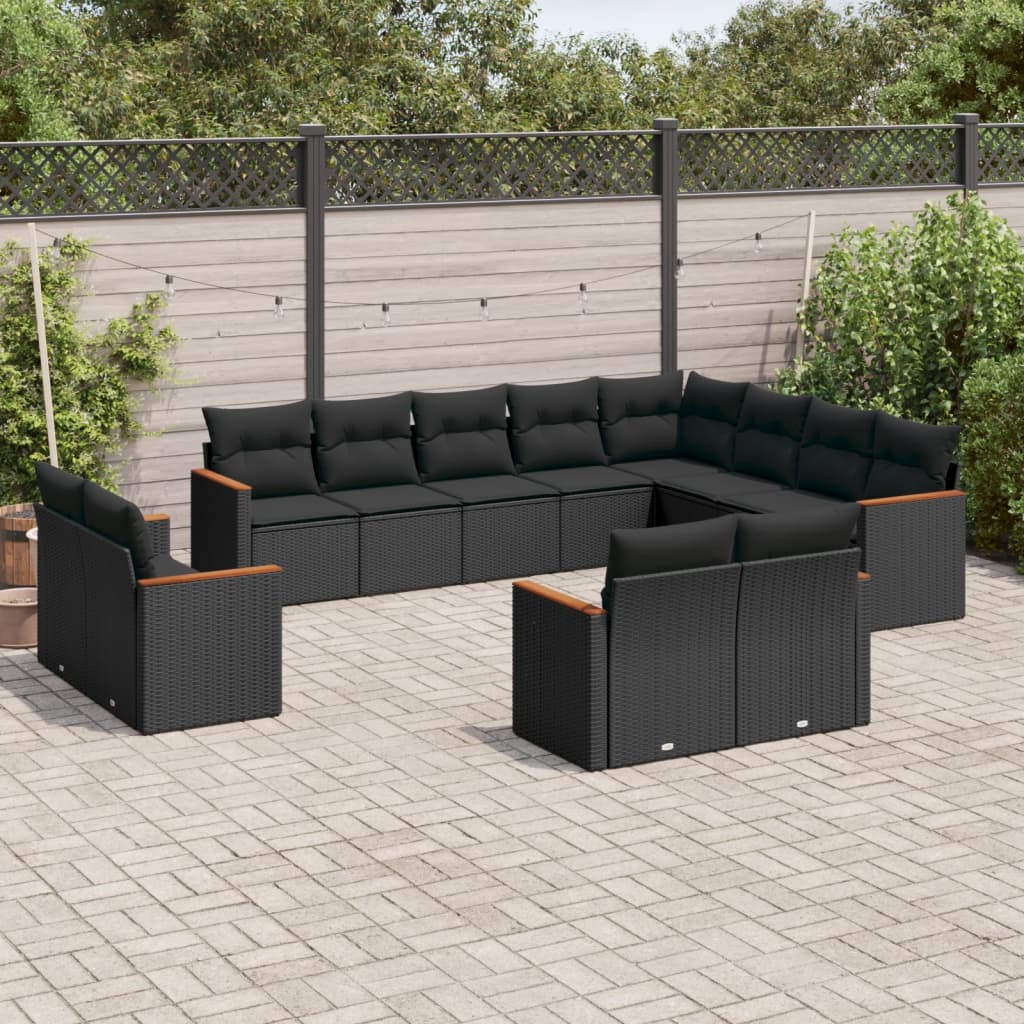 12-delige Loungeset met kussens poly rattan zwart Tuinsets | Creëer jouw Trendy Thuis | Gratis bezorgd & Retour | Trendy.nl