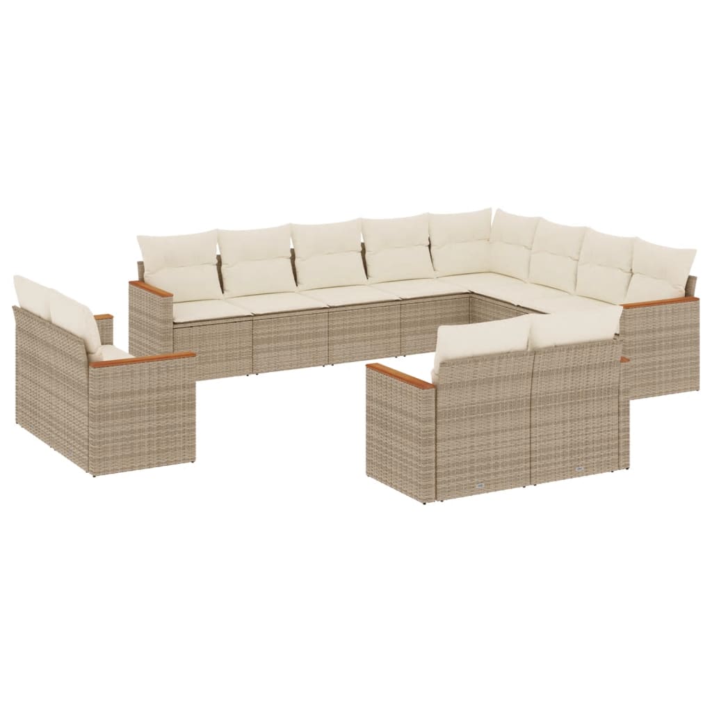 12-delige Loungeset met kussens poly rattan beige