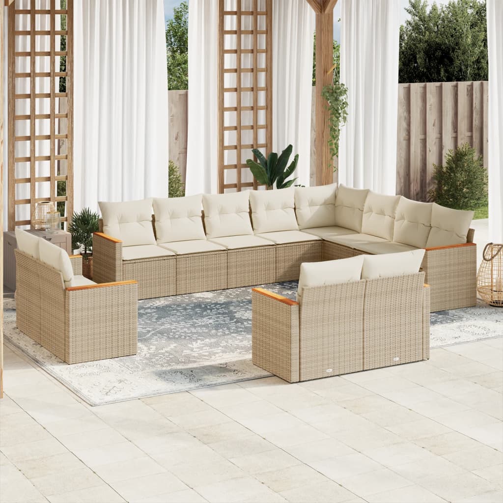 12-delige Loungeset met kussens poly rattan beige