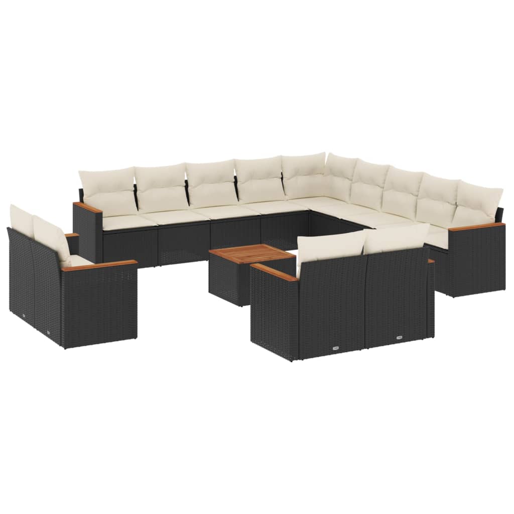 14-delige Loungeset met kussens poly rattan zwart