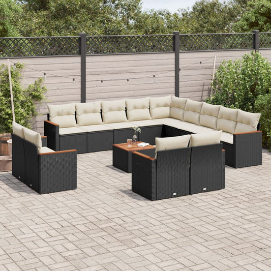 14-delige Loungeset met kussens poly rattan zwart