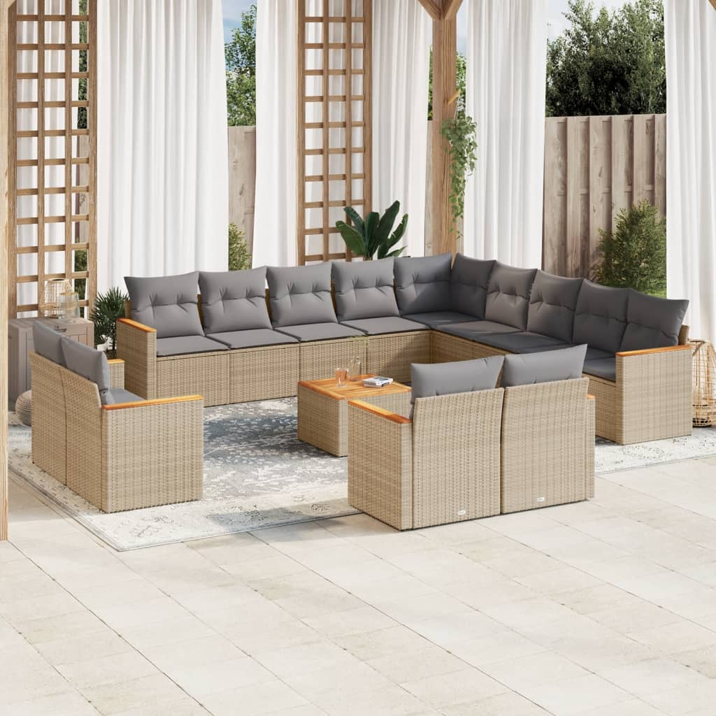 14-delige Loungeset met kussens poly rattan beige