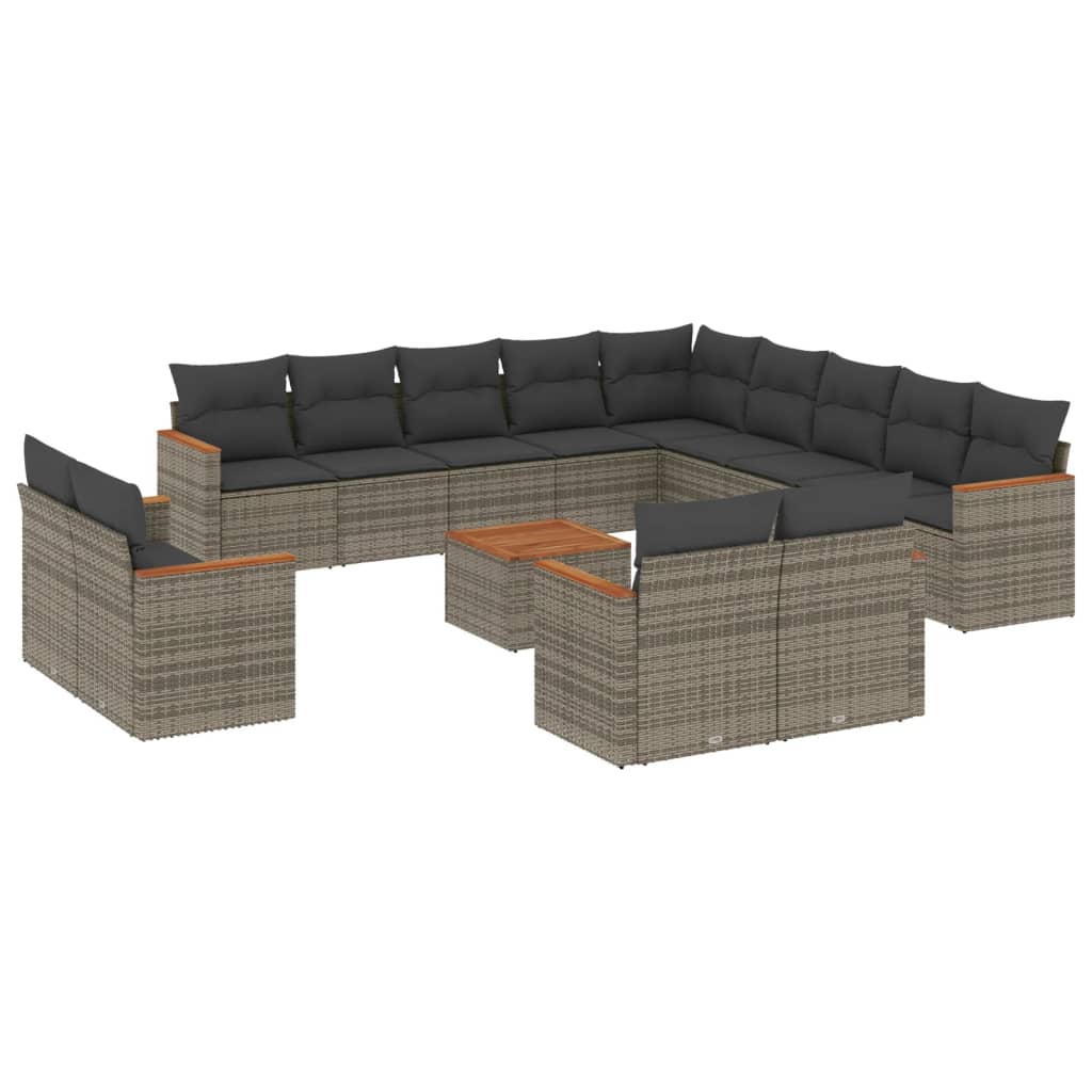 14-delige Loungeset met kussens poly rattan grijs