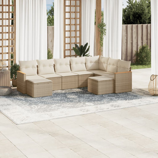 9-delige Loungeset met kussens poly rattan beige