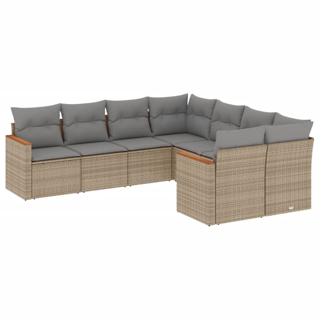 8-delige Loungeset met kussens poly rattan beige