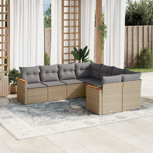 8-delige Loungeset met kussens poly rattan beige