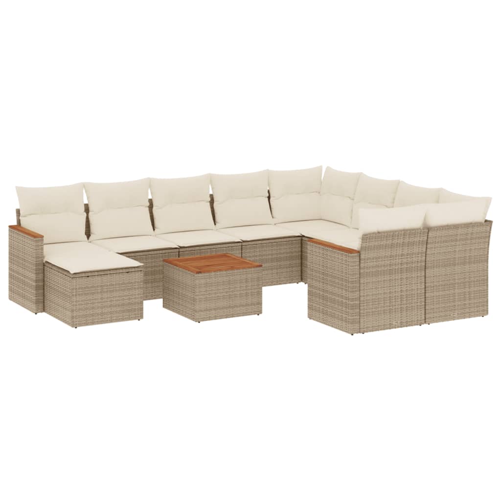 11-delige Tuinset met kussens poly rattan beige