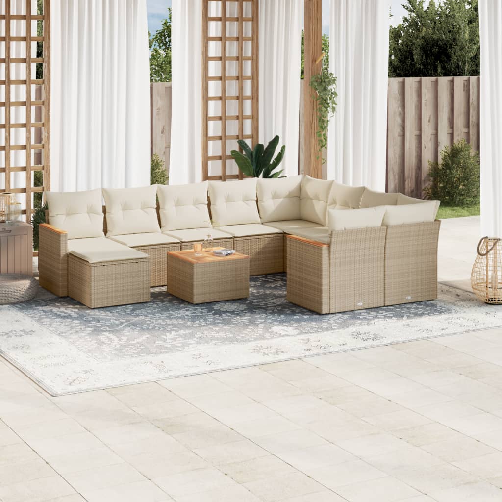 11-delige Tuinset met kussens poly rattan beige