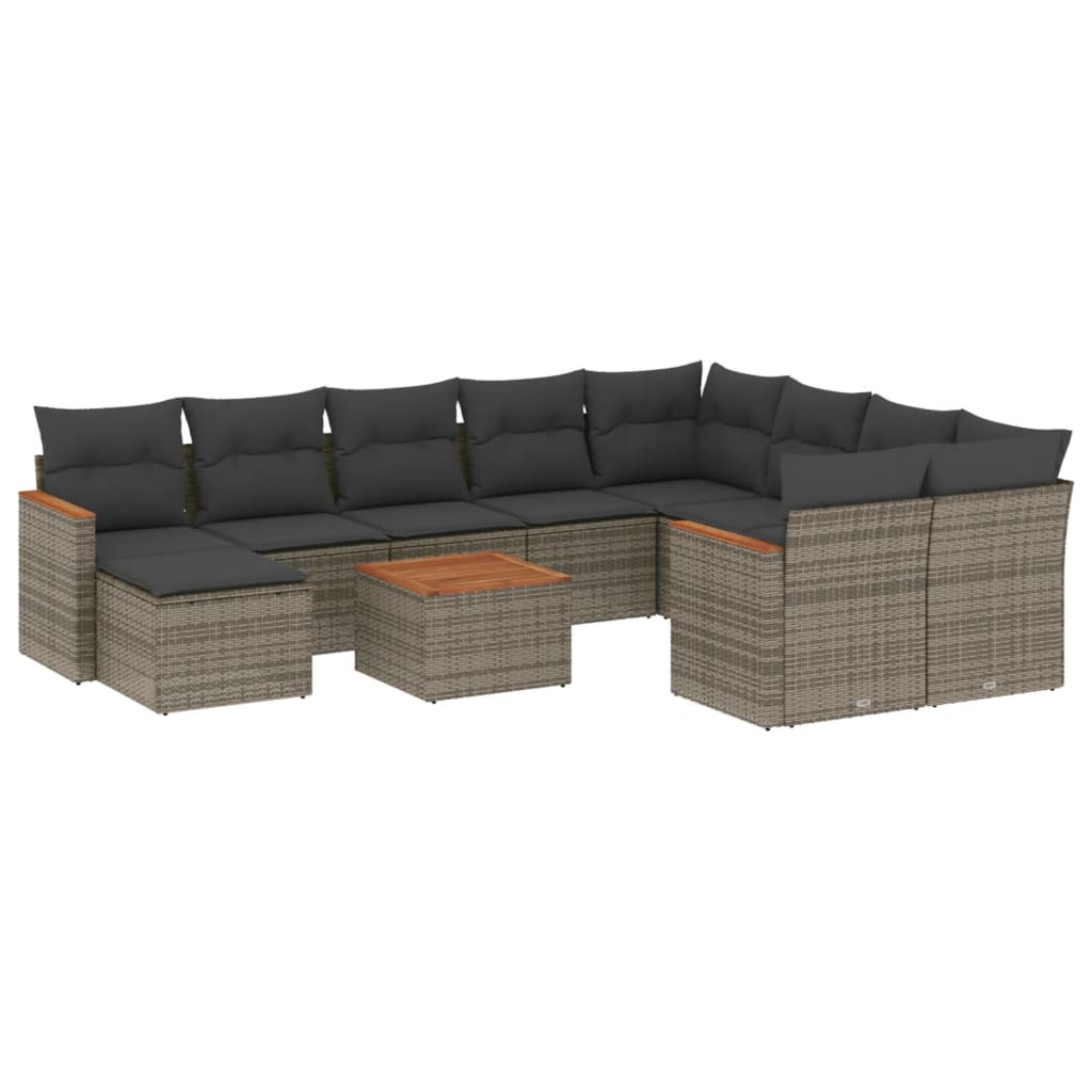 11-delige Loungeset met kussens poly rattan grijs