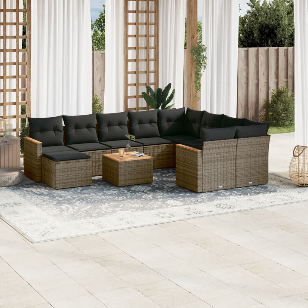 11-delige Loungeset met kussens poly rattan grijs