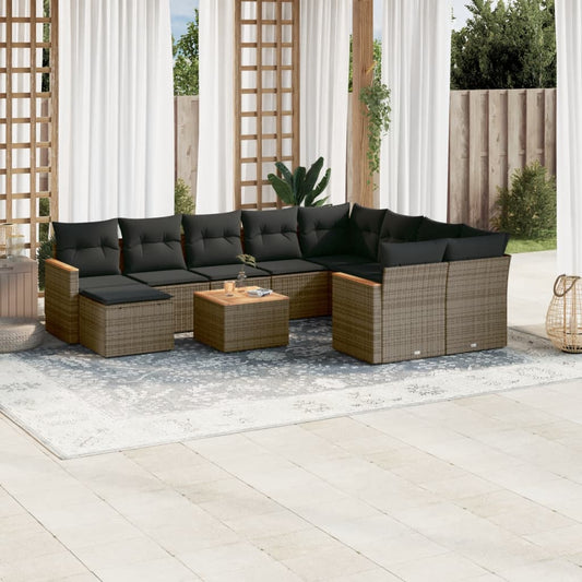 11-delige Loungeset met kussens poly rattan grijs