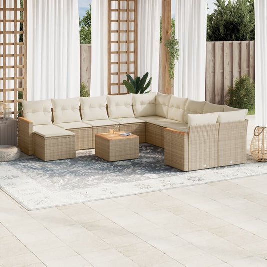 12-delige Loungeset met kussens poly rattan beige