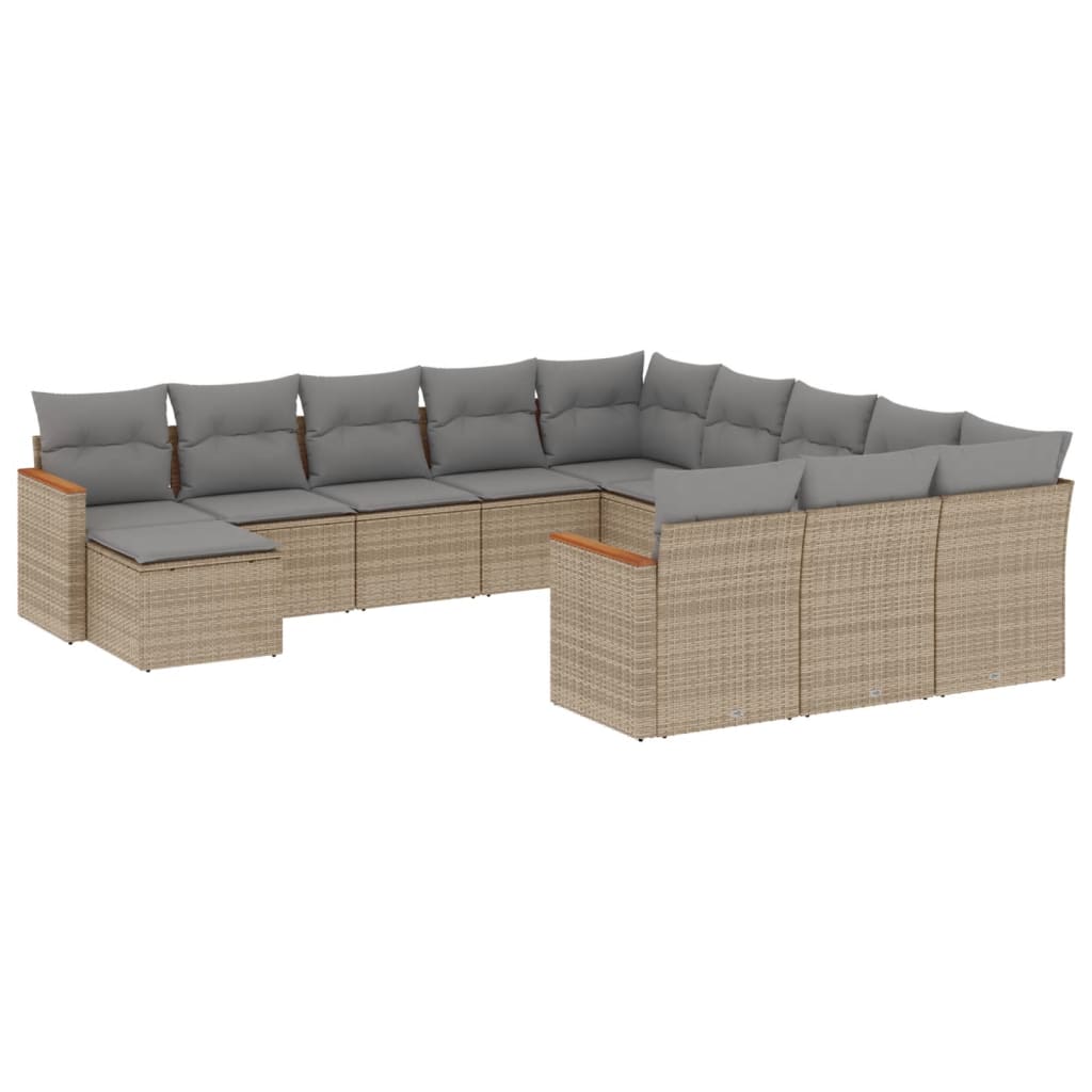 12-delige Loungeset met kussens poly rattan beige