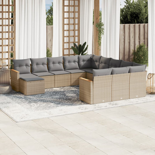 12-delige Loungeset met kussens poly rattan beige