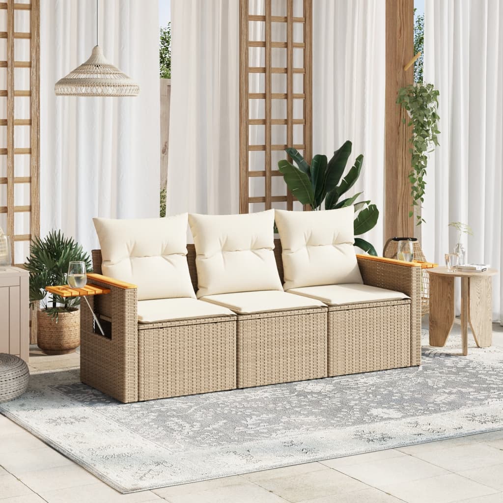 3-delige Loungeset met kussens poly rattan beige