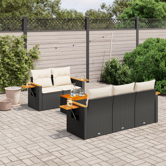 6-delige Loungeset met kussens poly rattan zwart