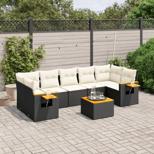 8-delige Loungeset met kussens poly rattan zwart