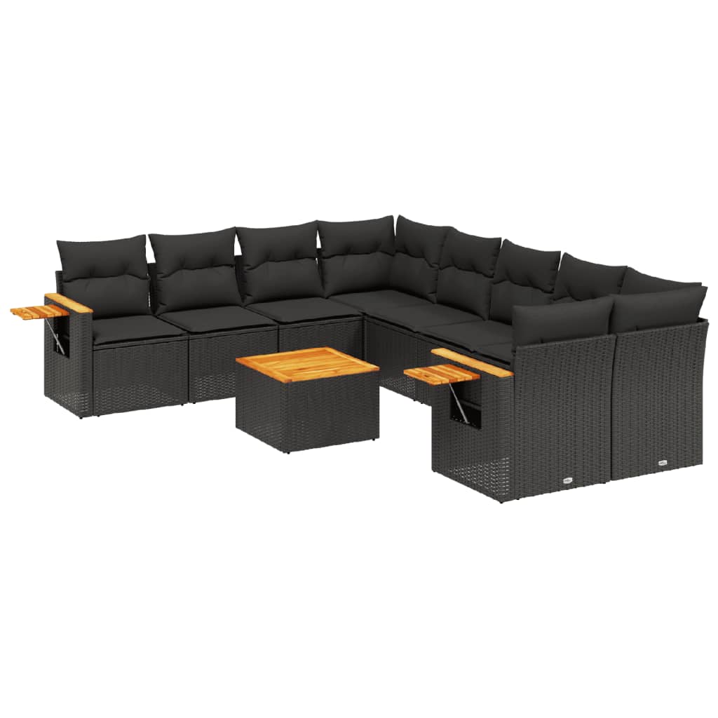 9-delige Loungeset met kussens poly rattan zwart Tuinsets | Creëer jouw Trendy Thuis | Gratis bezorgd & Retour | Trendy.nl