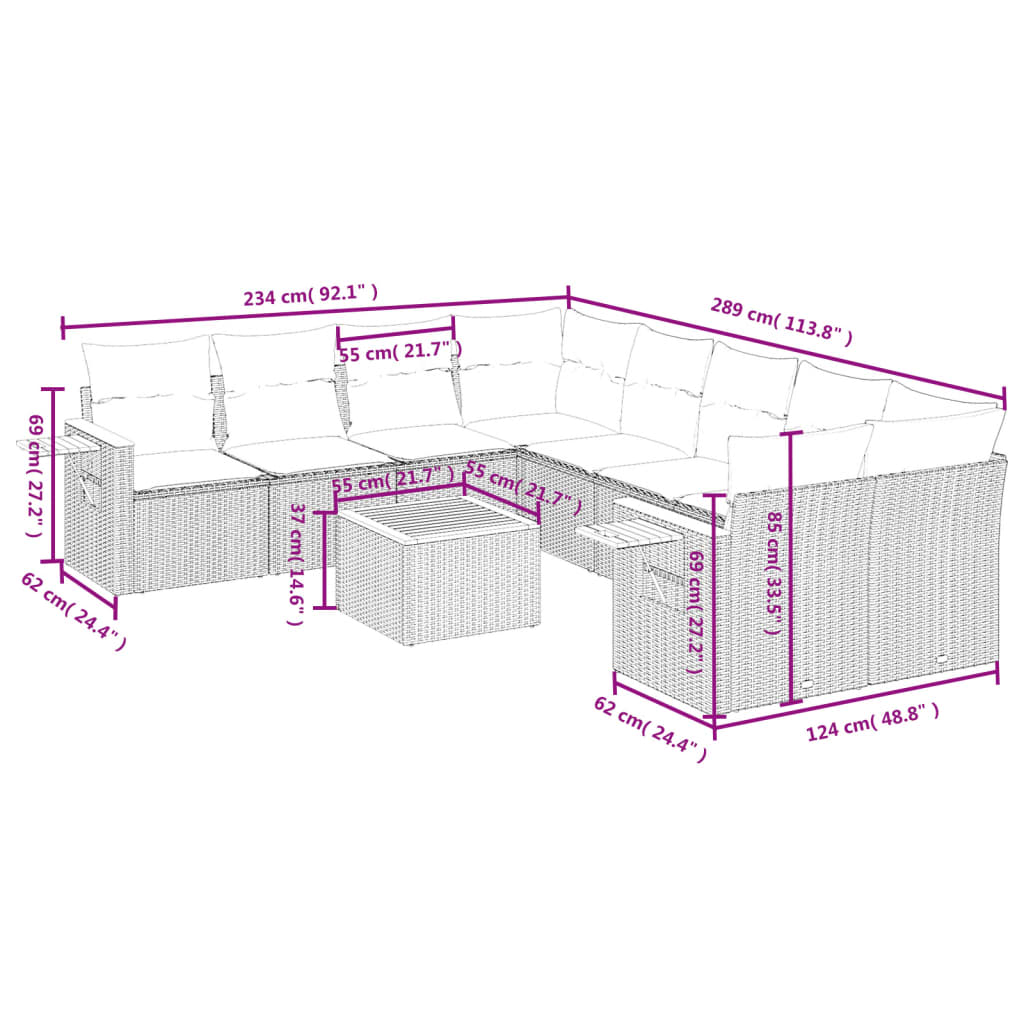 9-delige Loungeset met kussens poly rattan zwart Tuinsets | Creëer jouw Trendy Thuis | Gratis bezorgd & Retour | Trendy.nl