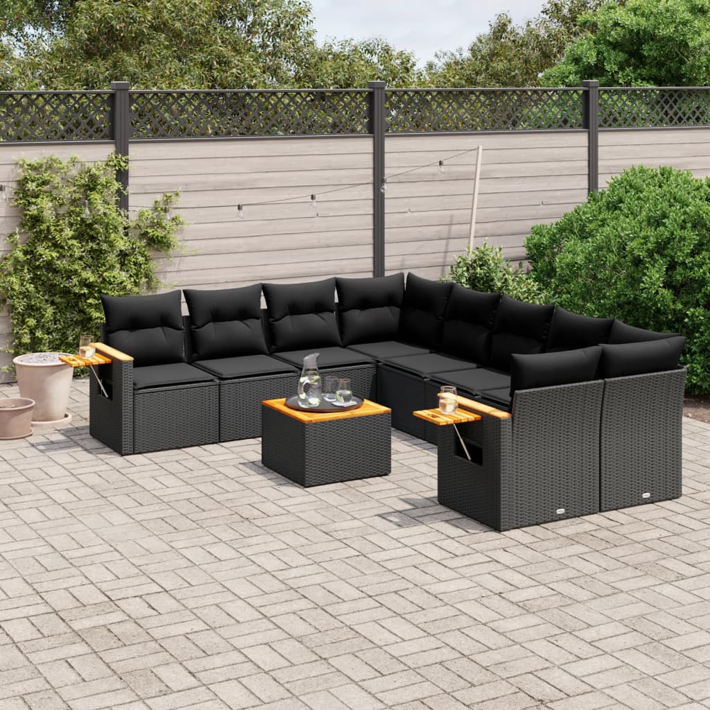 9-delige Loungeset met kussens poly rattan zwart Tuinsets | Creëer jouw Trendy Thuis | Gratis bezorgd & Retour | Trendy.nl