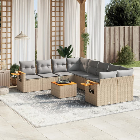 9-delige Loungeset met kussens poly rattan beige