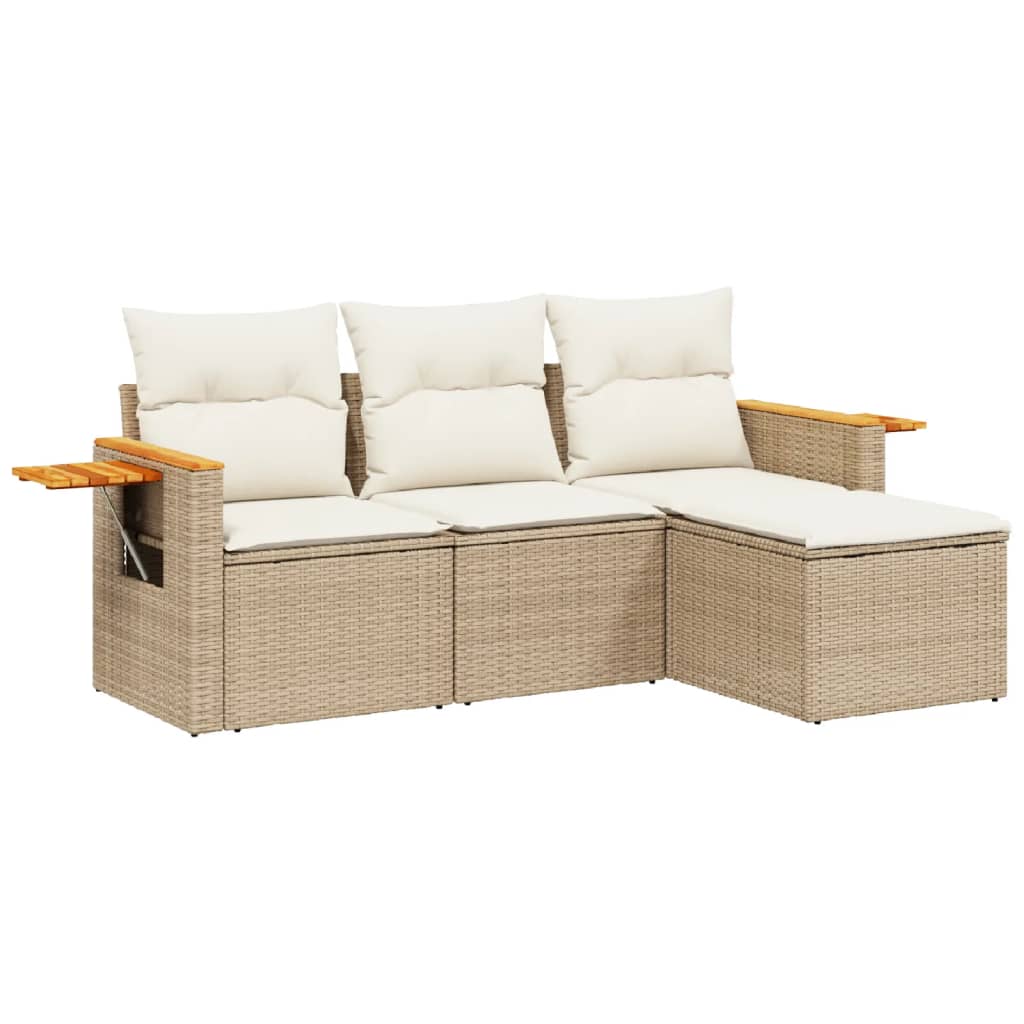 4-delige Loungeset met kussens poly rattan beige