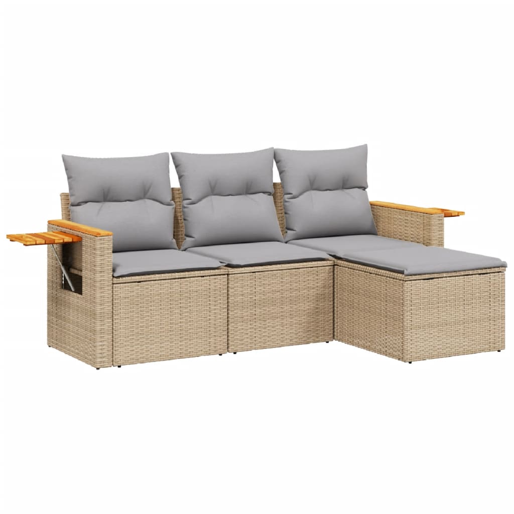 4-delige Loungeset met kussens poly rattan beige