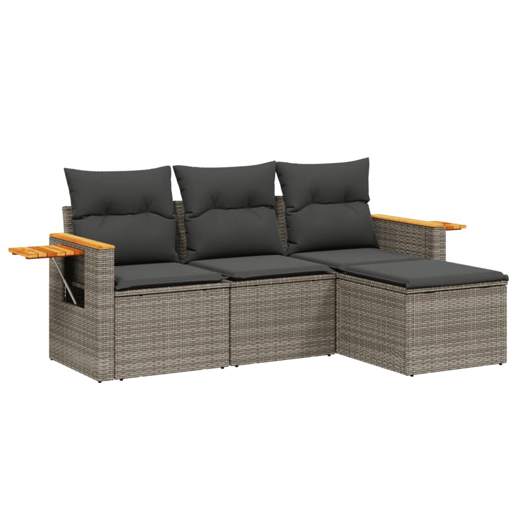 4-delige Loungeset met kussens poly rattan grijs