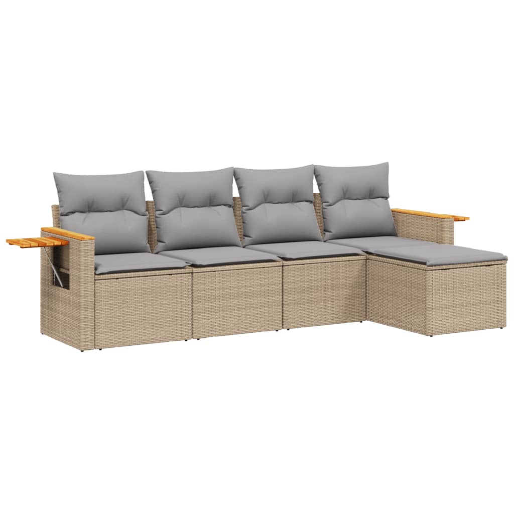 5-delige Loungeset met kussens poly rattan beige