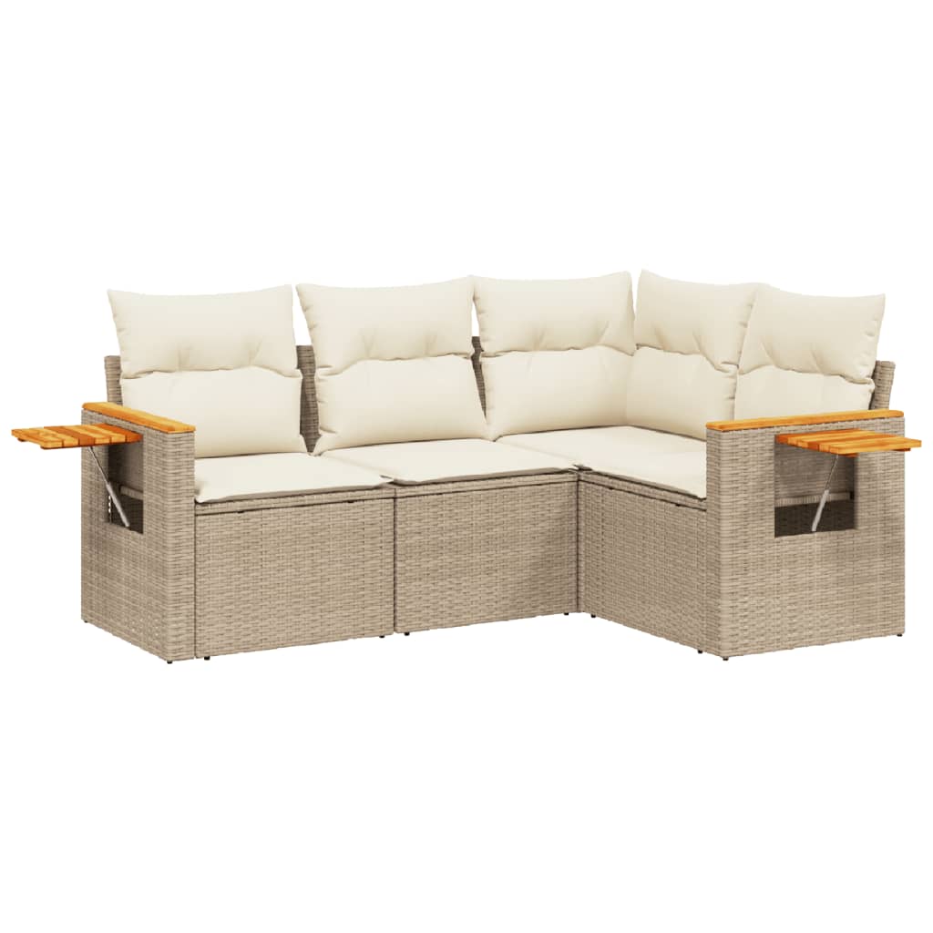 4-delige Loungeset met kussens poly rattan beige