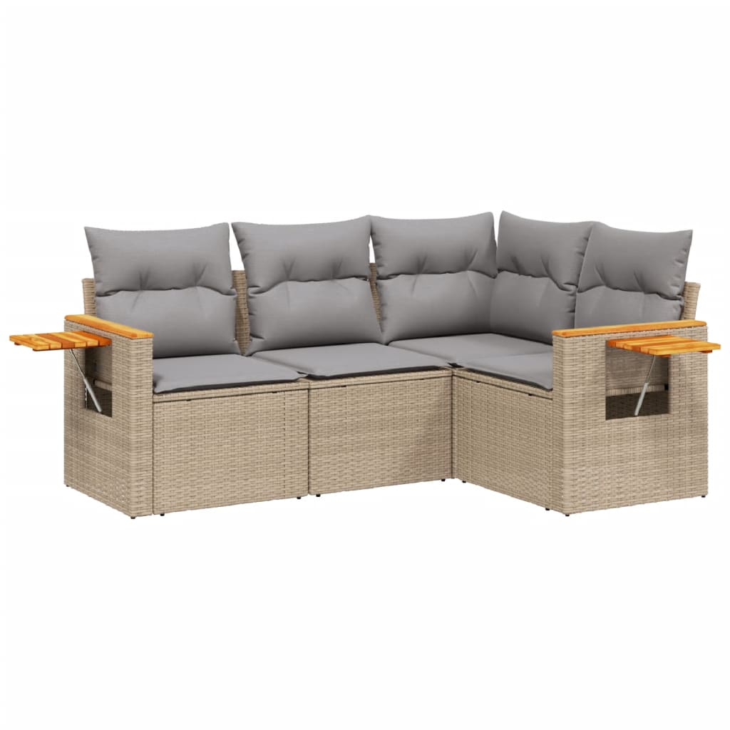 4-delige Loungeset met kussens poly rattan beige