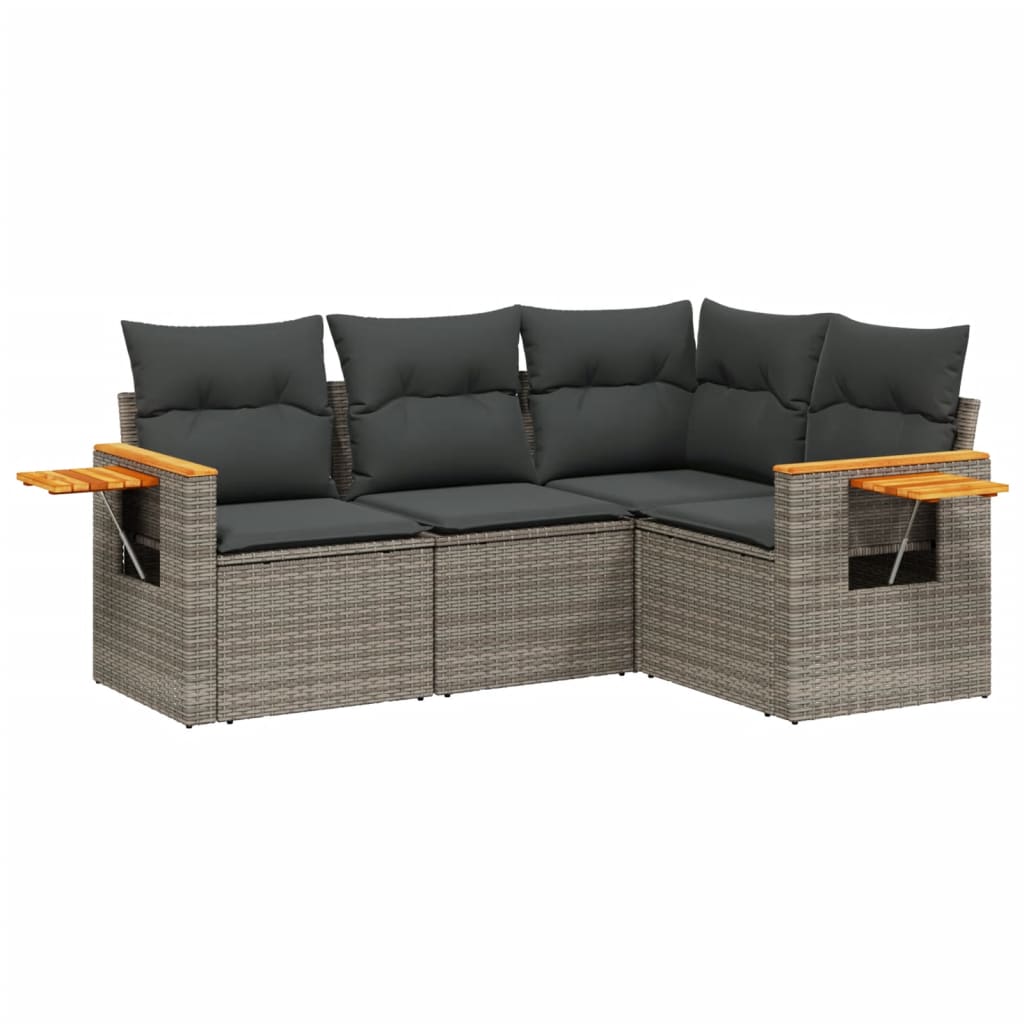 4-delige Loungeset met kussens poly rattan grijs