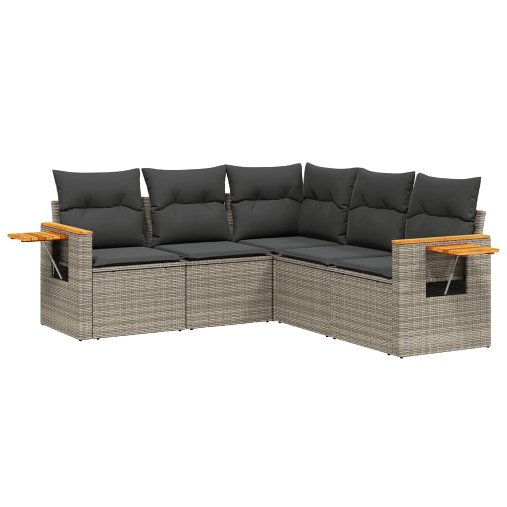 5-delige Loungeset met kussens poly rattan grijs