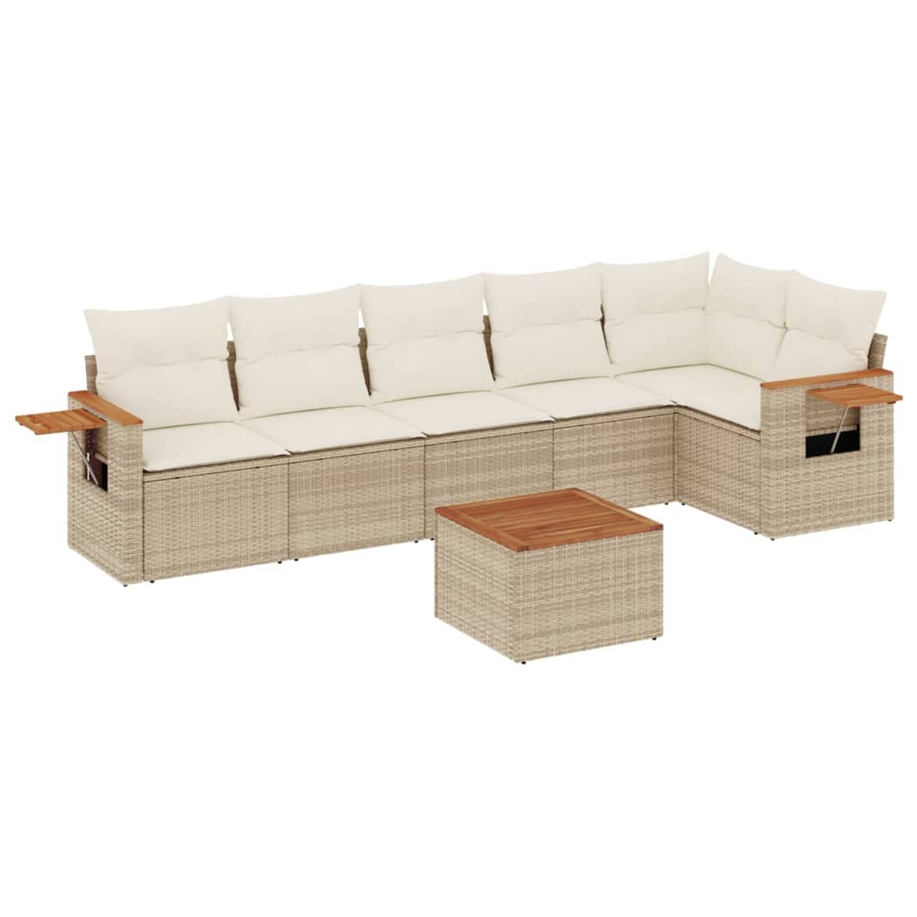 7-delige Loungeset met kussens poly rattan beige