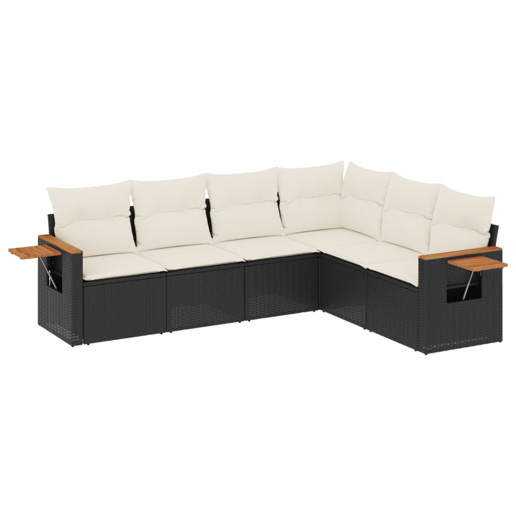 6-delige Loungeset met kussens poly rattan zwart