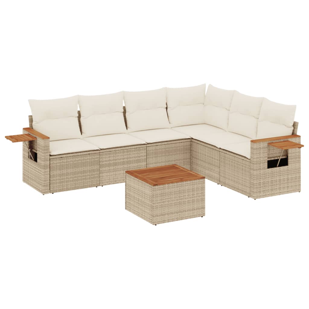 7-delige Loungeset met kussens poly rattan beige